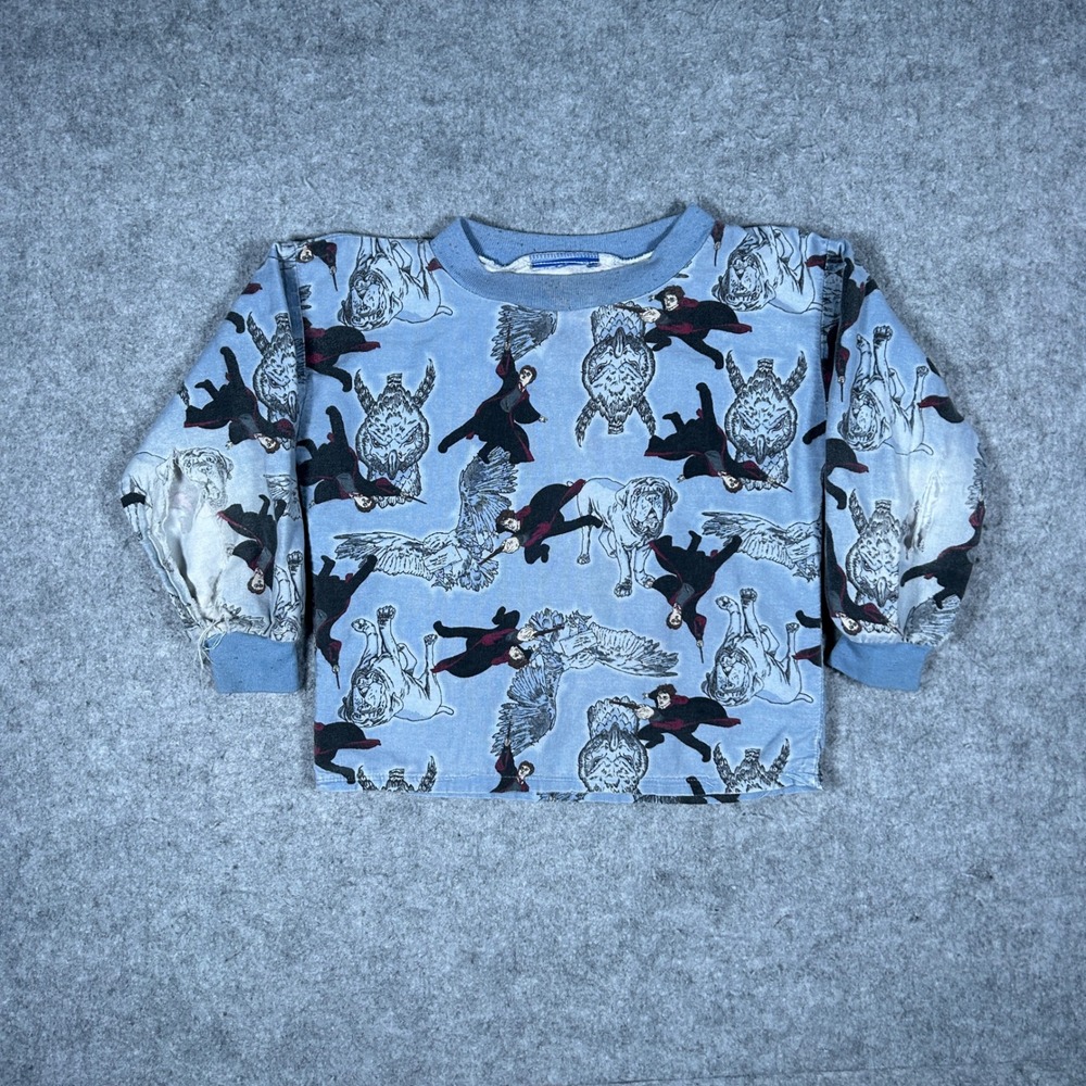 Vintage Harry Potter Sweatshirt Kids Blue All Over Print Wizarding World